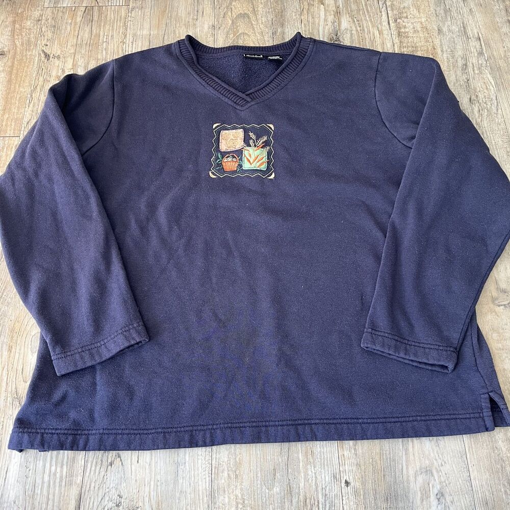 Vintage Sweater Fall Women's Large NorthCrest Blue Granny Grandma Cozy Patch